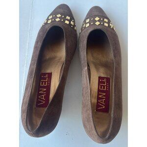 VTG Vaneli Brown Suede Low-Heel Dress Shoes Fine Leather Uppers Women's Size 6M